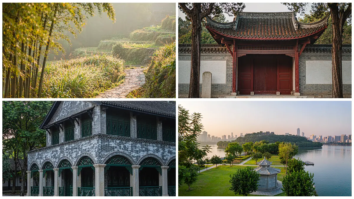 问苍茫·青年毛泽东湖南求索线沿途场景：韶山毛泽东故居与少年小道、湘乡东山书院、长沙湖南第一师范、橘子洲头望岳麓山